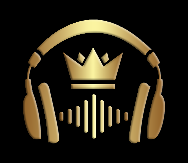 Golden headphones with crown logo